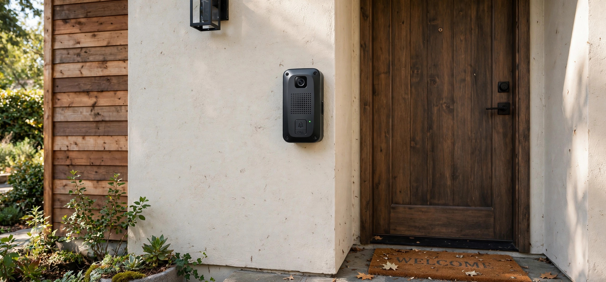 How to install a video door phone: outdoor camera intercom unit beside a front door