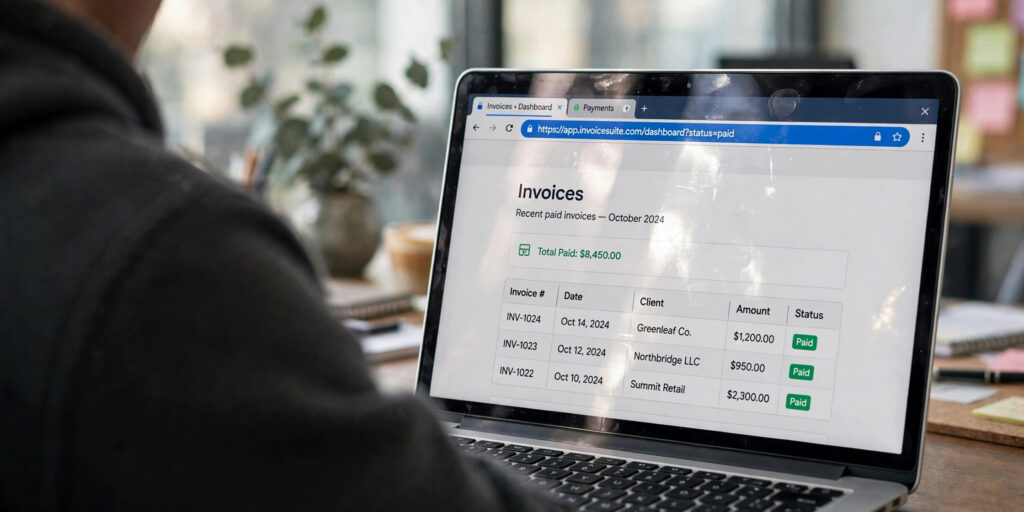 Close view of browser address bar with green padlock and https URL on a laptop screen in a bright office