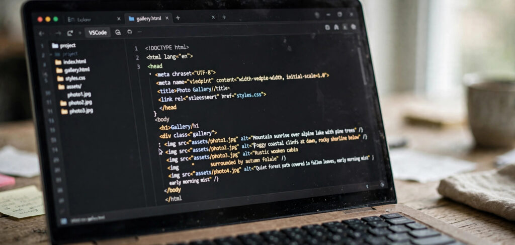 HTML img tags with alt attributes shown in a code editor