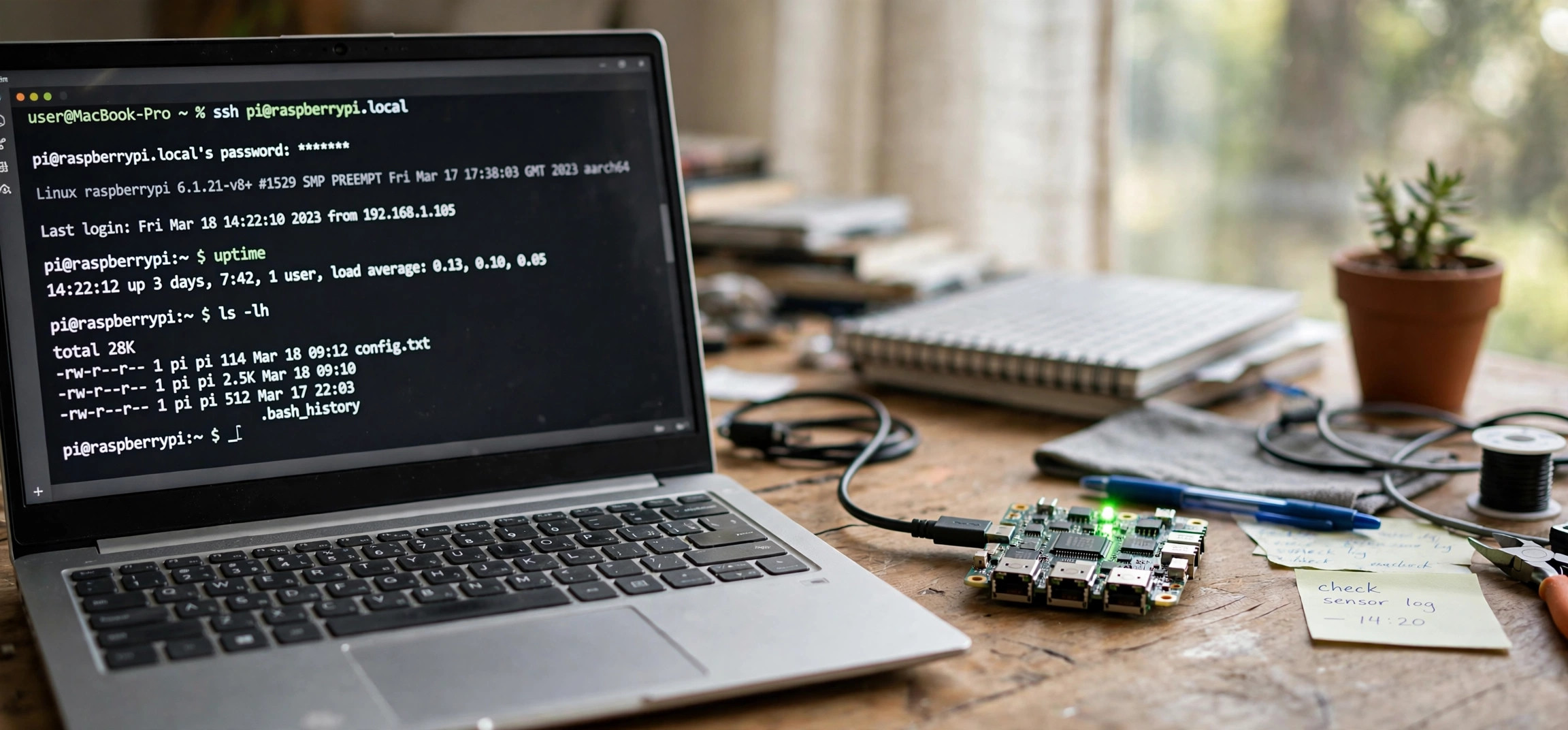 Laptop SSH terminal connected to Raspberry Pi in headless setup
